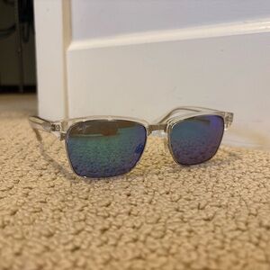 Maui Jim Clear Frame Sunglasses with Blue-Green Mirrored Lenses